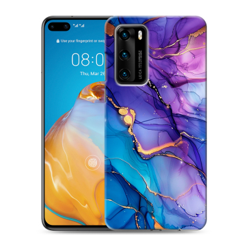 Силиконовый чехол на Huawei P40 с принтом синий мрамор Силиконовый чехол на Huawei P40 с принтом синий мрамор