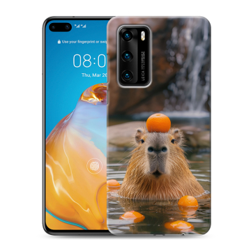 Силиконовый чехол на Huawei P40 с принтом Капибара с апельсином