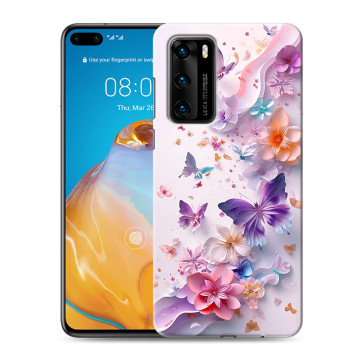 Силиконовый чехол на Huawei P40 с принтом цветы бабочки