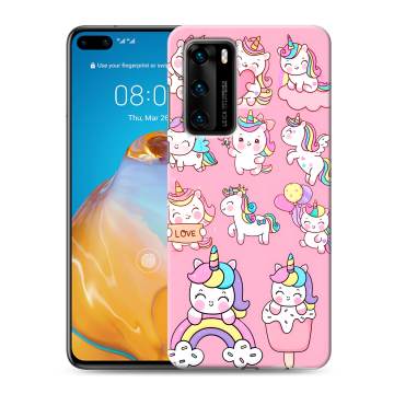 Силиконовый чехол на Huawei P40 с принтом Единороги и радуга