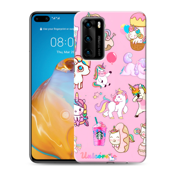 Силиконовый чехол на Huawei P40 с принтом розовые единороги Силиконовый чехол на Huawei P40 с принтом розовые единороги