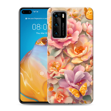 Силиконовый чехол на Huawei P40 с принтом Цветы и бабочки