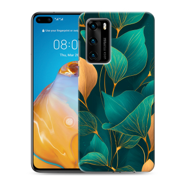 Силиконовый чехол на Huawei P40 с принтом Листья и золото
