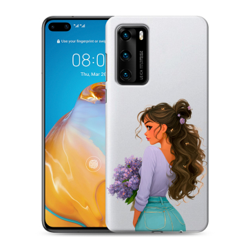 Силиконовый чехол на Huawei P40 с принтом девушка цветы