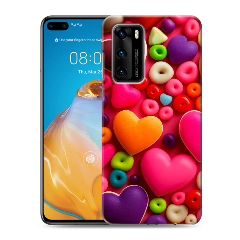 Силиконовый противоударный чехол на Huawei P40 с принтом Сердечки Силиконовый противоударный чехол на Huawei P40 с принтом Сердечки