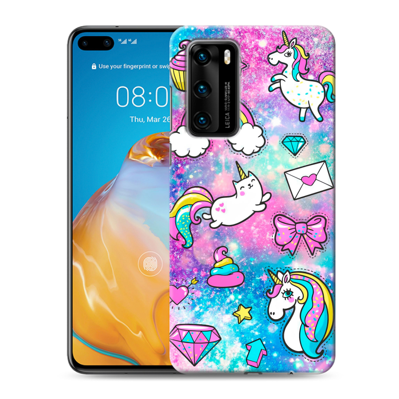 Силиконовый противоударный чехол на Huawei P40 с принтом Единороги Силиконовый противоударный чехол на Huawei P40 с принтом Единороги