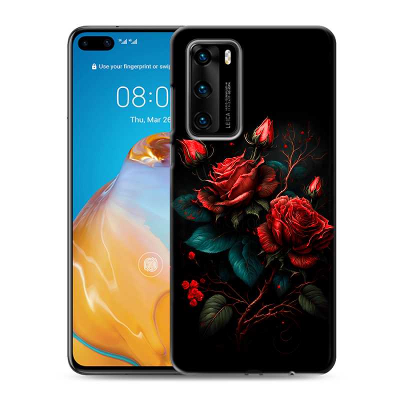 Пластиковый чехол на Huawei P40 с принтом Розы красные Пластиковый чехол на Huawei P40 с принтом Розы красные