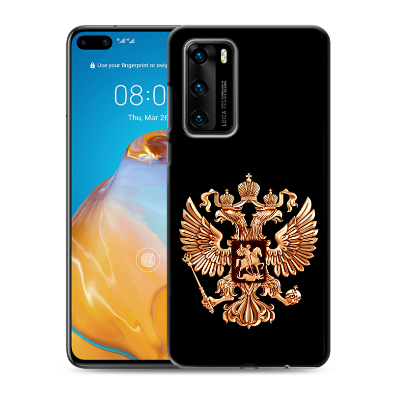 Силиконовый противоударный чехол на Huawei P40 с принтом Герб России золотой Силиконовый противоударный чехол на Huawei P40 с принтом Герб России золотой