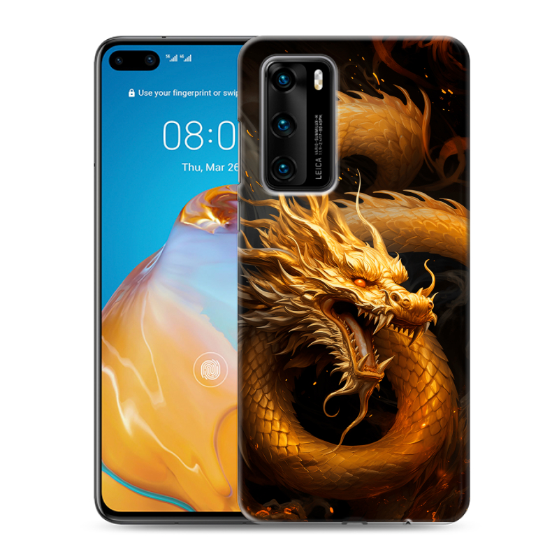 Силиконовый противоударный чехол на Huawei P40 с принтом Золотой дракон Силиконовый противоударный чехол на Huawei P40 с принтом Золотой дракон
