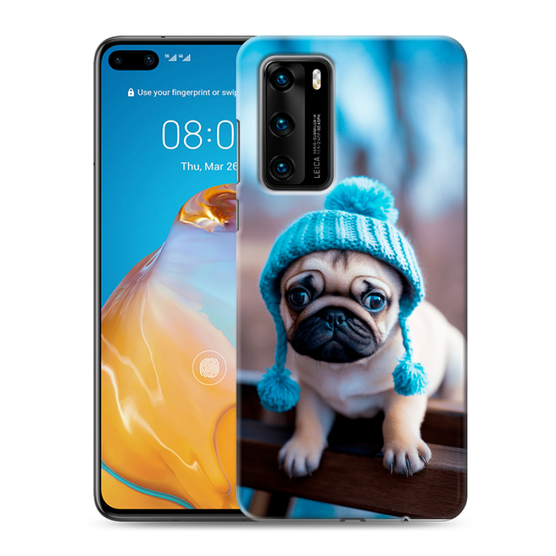 Силиконовый чехол на Huawei P40 с принтом Мопс в шапке Силиконовый чехол на Huawei P40 с принтом Мопс в шапке