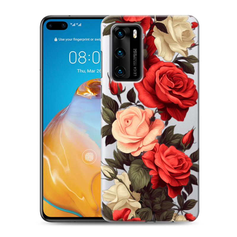 Силиконовый противоударный чехол на Huawei P40 с принтом Розы Силиконовый противоударный чехол на Huawei P40 с принтом Розы