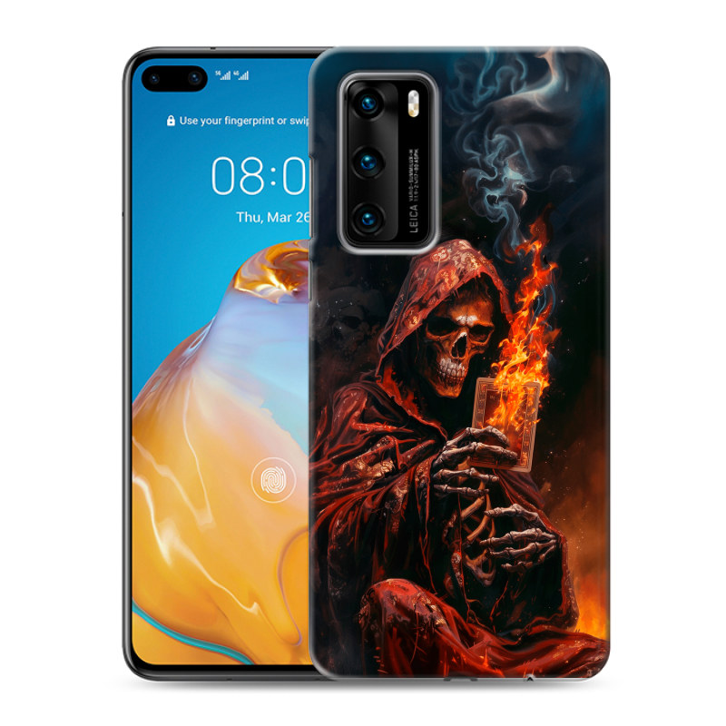 Силиконовый чехол на Huawei P40 с принтом Скелет и карты Силиконовый чехол на Huawei P40 с принтом Скелет и карты