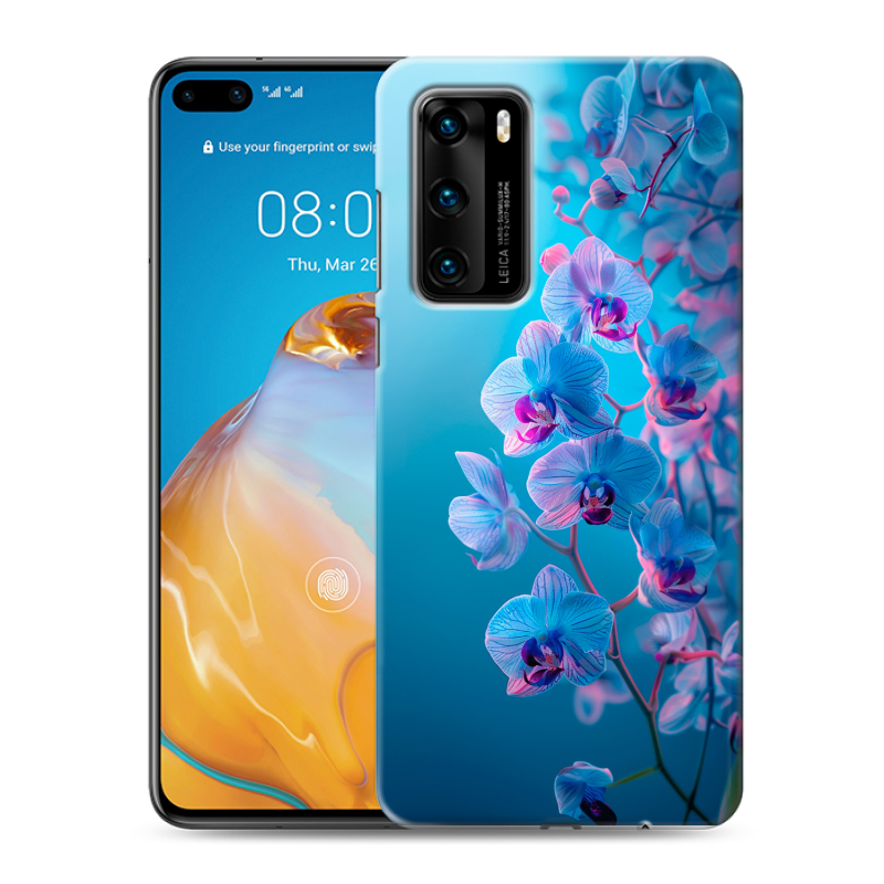 Силиконовый чехол на Huawei P40 с принтом голубые орхидеи Силиконовый чехол на Huawei P40 с принтом голубые орхидеи