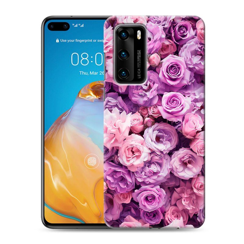 Силиконовый противоударный чехол на Huawei P40 с принтом лавандовые розы Силиконовый противоударный чехол на Huawei P40 с принтом лавандовые розы