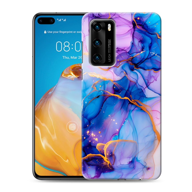 Силиконовый противоударный чехол на Huawei P40 с принтом синий мрамор Силиконовый противоударный чехол на Huawei P40 с принтом синий мрамор
