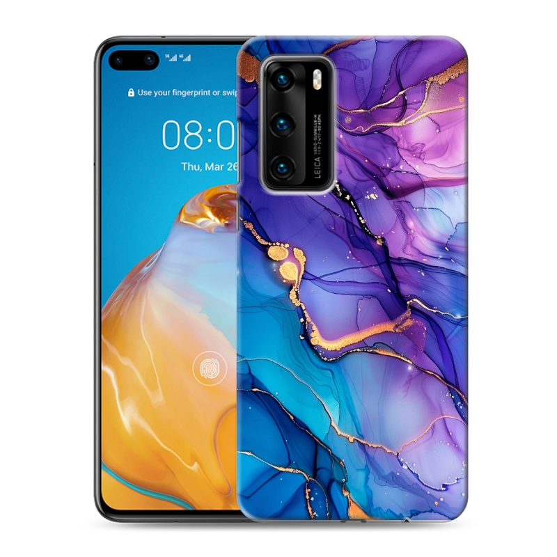 Силиконовый чехол на Huawei P40 с принтом синий мрамор Силиконовый чехол на Huawei P40 с принтом синий мрамор