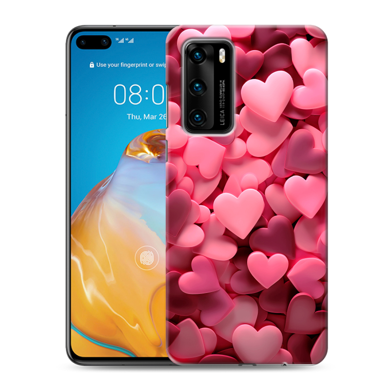 Силиконовый противоударный чехол на Huawei P40 с принтом розовые сердечки Силиконовый противоударный чехол на Huawei P40 с принтом розовые сердечки