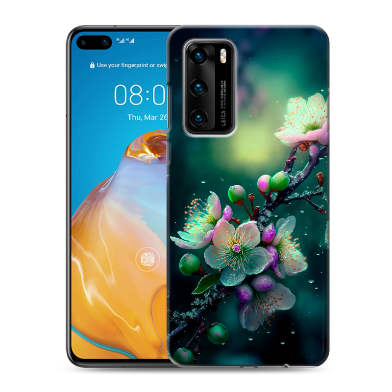Силиконовый противоударный чехол на Huawei P40 с принтом Цветы и мрамор Силиконовый противоударный чехол на Huawei P40 с принтом Цветы и мрамор