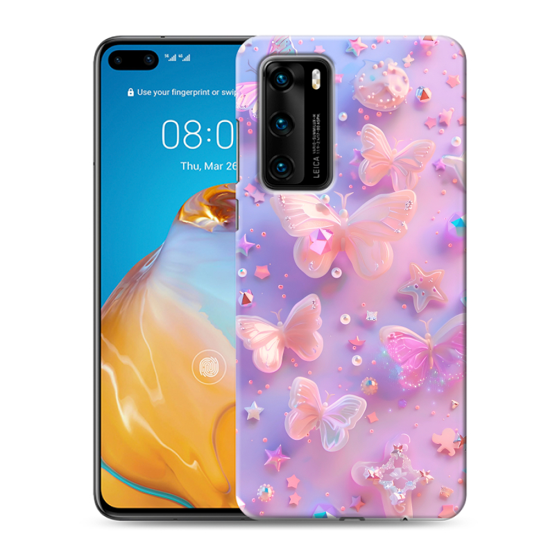 Пластиковый чехол на Huawei P40 с принтом Бабочки Пластиковый чехол на Huawei P40 с принтом Бабочки