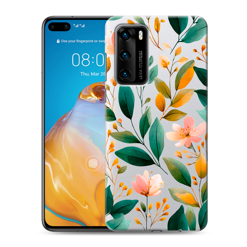 Пластиковый чехол на Huawei P40 с принтом Цветы паттерн Пластиковый чехол на Huawei P40 с принтом Цветы паттерн