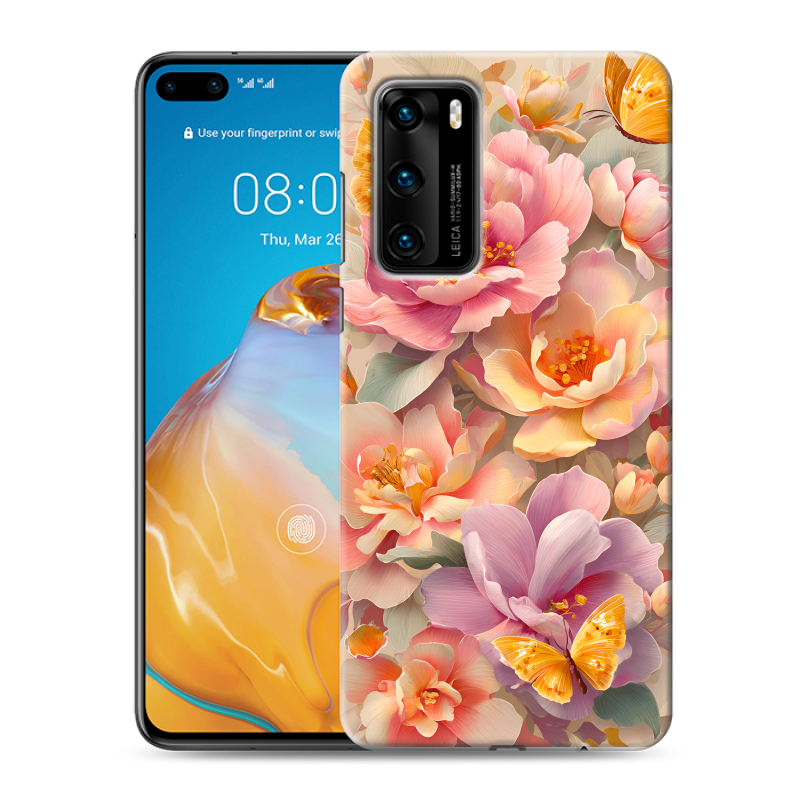 Пластиковый чехол на Huawei P40 с принтом Цветы и бабочки Пластиковый чехол на Huawei P40 с принтом Цветы и бабочки
