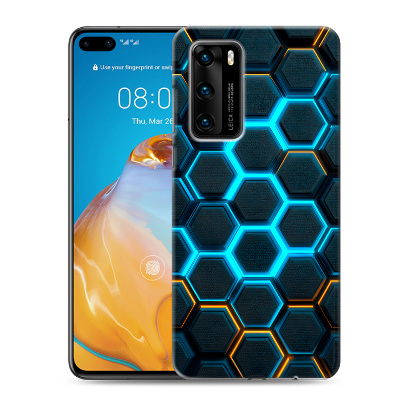 Силиконовый чехол на Huawei P40 с принтом Неоновые соты Силиконовый чехол на Huawei P40 с принтом Неоновые соты