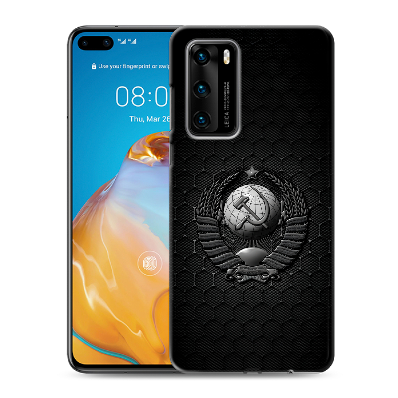 Силиконовый противоударный чехол на Huawei P40 с принтом Герб Флаг СССР Силиконовый противоударный чехол на Huawei P40 с принтом Герб Флаг СССР
