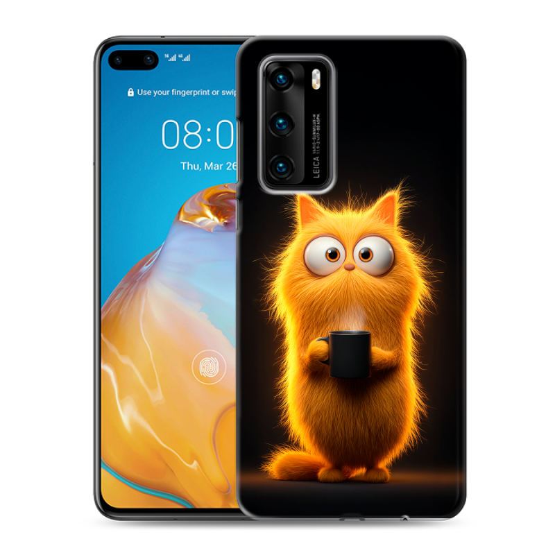 Силиконовый противоударный чехол на Huawei P40 с принтом Смешной кот Силиконовый противоударный чехол на Huawei P40 с принтом Смешной кот