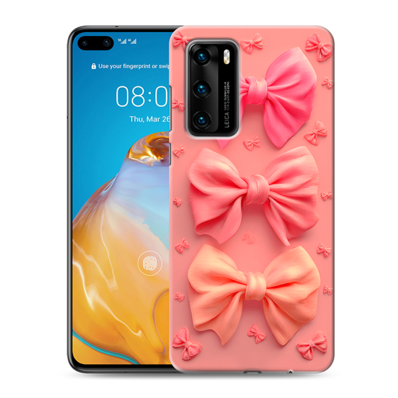Силиконовый противоударный чехол на Huawei P40 с принтом Розовые бантики Силиконовый противоударный чехол на Huawei P40 с принтом Розовые бантики
