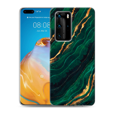 Силиконовый чехол на Huawei P40 Pro с принтом Мрамор зеленое золото
