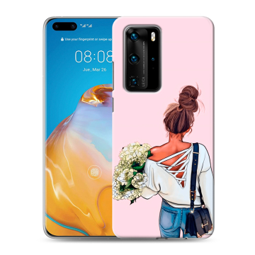 Силиконовый чехол на Huawei P40 Pro с принтом Девушка и букет