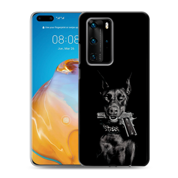 Силиконовый чехол на Huawei P40 Pro с принтом Доберман и пистолет