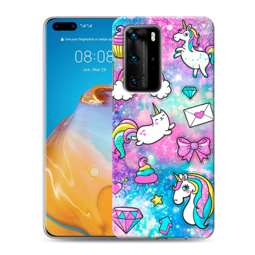 Силиконовый чехол на Huawei P40 Pro с принтом Единороги Силиконовый чехол на Huawei P40 Pro с принтом Единороги