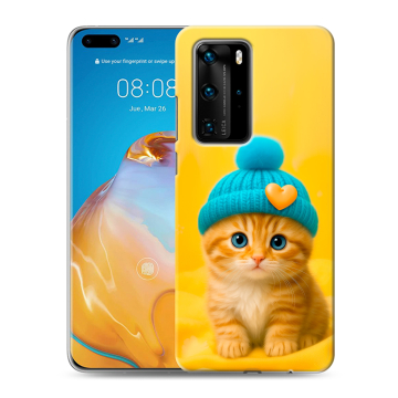 Силиконовый чехол на Huawei P40 Pro с принтом Котенок в шапке Силиконовый чехол на Huawei P40 Pro с принтом Котенок в шапке