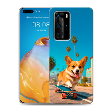 Силиконовый чехол на Huawei P40 Pro с принтом Корги на скейте Силиконовый чехол на Huawei P40 Pro с принтом Корги на скейте