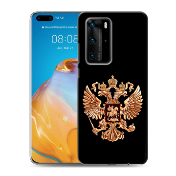 Силиконовый чехол на Huawei P40 Pro с принтом Герб России золотой