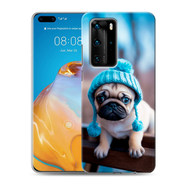 Силиконовый чехол на Huawei P40 Pro с принтом Мопс в шапке Силиконовый чехол на Huawei P40 Pro с принтом Мопс в шапке
