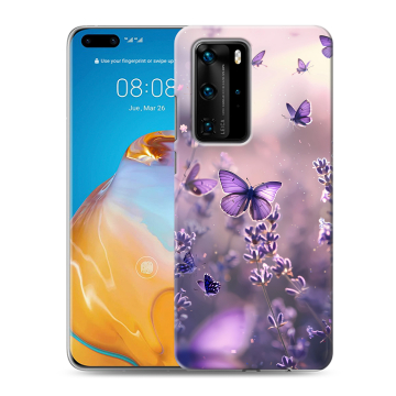 Силиконовый чехол на Huawei P40 Pro с принтом бабочки и лаванда