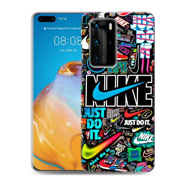 Силиконовый чехол на Huawei P40 Pro с принтом найк nike черный