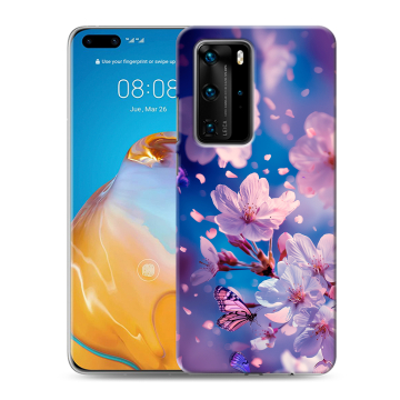 Силиконовый чехол на Huawei P40 Pro с принтом цветы бабочки Силиконовый чехол на Huawei P40 Pro с принтом цветы бабочки