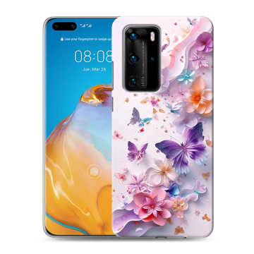 Силиконовый чехол на Huawei P40 Pro с принтом цветы бабочки Силиконовый чехол на Huawei P40 Pro с принтом цветы бабочки