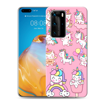 Силиконовый чехол на Huawei P40 Pro с принтом Единороги и радуга Силиконовый чехол на Huawei P40 Pro с принтом Единороги и радуга