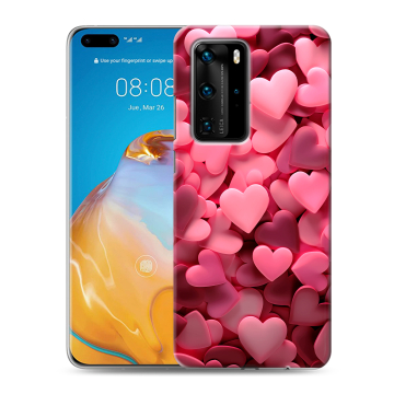 Силиконовый чехол на Huawei P40 Pro с принтом розовые сердечки Силиконовый чехол на Huawei P40 Pro с принтом розовые сердечки