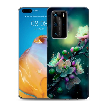 Силиконовый чехол на Huawei P40 Pro с принтом Цветы и мрамор Силиконовый чехол на Huawei P40 Pro с принтом Цветы и мрамор