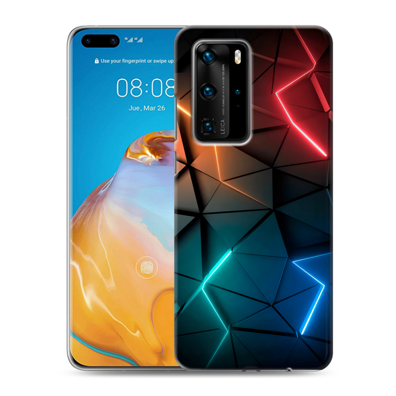 Силиконовый противоударный чехол на Huawei P40 Pro с принтом Абстракция неон Силиконовый противоударный чехол на Huawei P40 Pro с принтом Абстракция неон