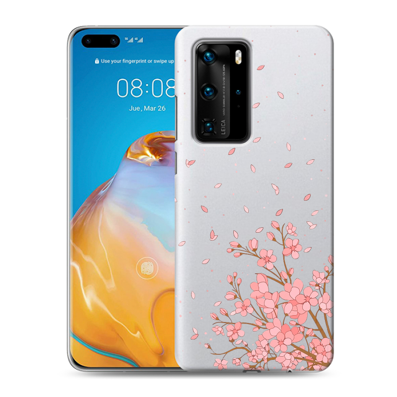 Силиконовый противоударный чехол на Huawei P40 Pro с принтом Ветка сакуры Силиконовый противоударный чехол на Huawei P40 Pro с принтом Ветка сакуры