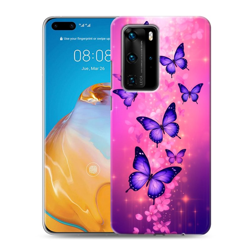 Силиконовый противоударный чехол на Huawei P40 Pro с принтом Бабочки Силиконовый противоударный чехол на Huawei P40 Pro с принтом Бабочки