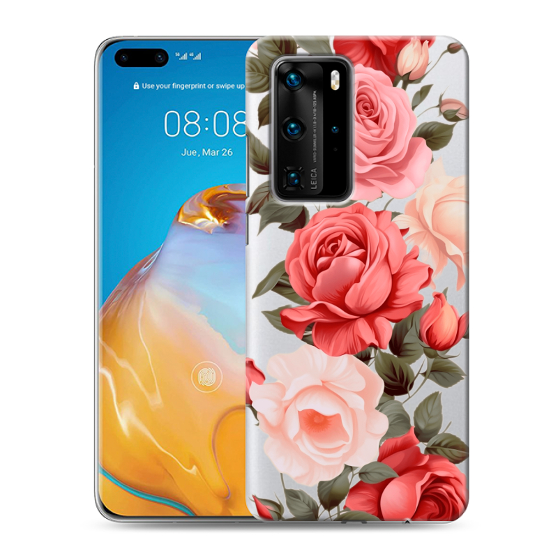 Силиконовый противоударный чехол на Huawei P40 Pro с принтом Розы Силиконовый противоударный чехол на Huawei P40 Pro с принтом Розы