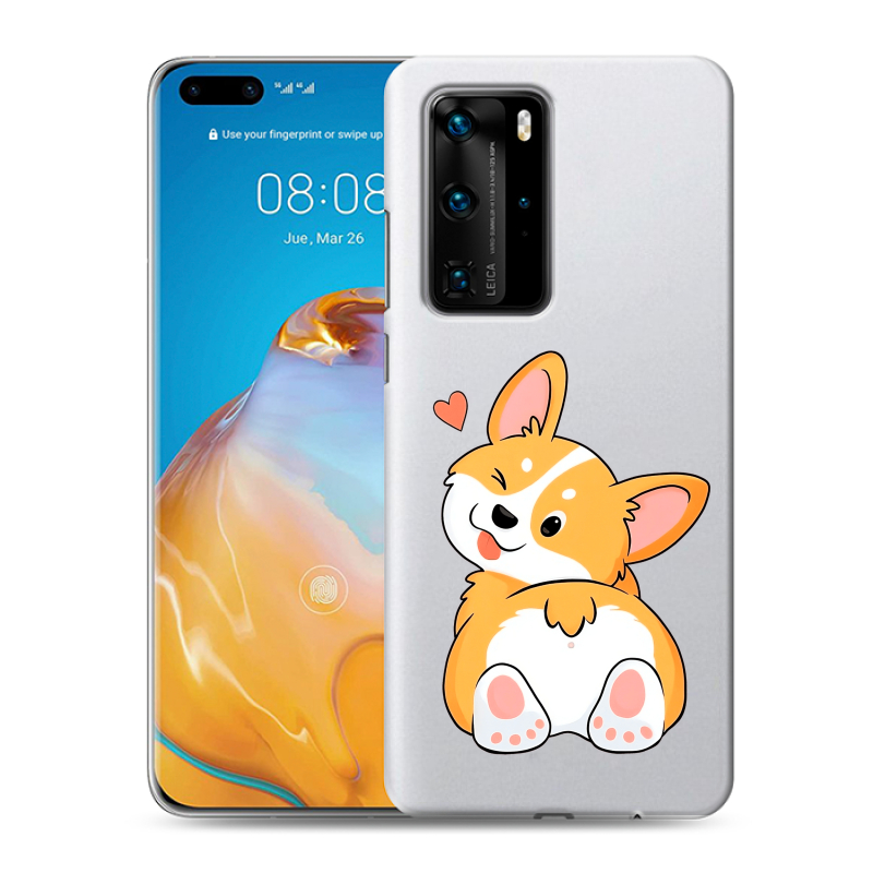 Силиконовый противоударный чехол на Huawei P40 Pro с принтом Корги Силиконовый противоударный чехол на Huawei P40 Pro с принтом Корги
