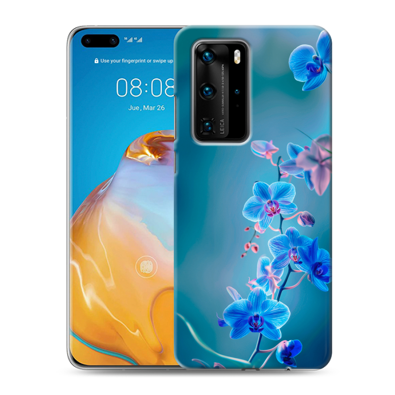 Силиконовый чехол на Huawei P40 Pro с принтом Голубые цветы Силиконовый чехол на Huawei P40 Pro с принтом Голубые цветы